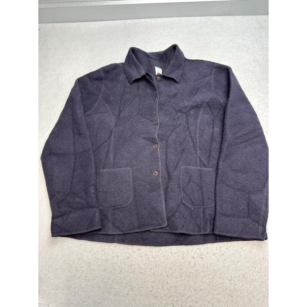 Eileen Fisher Jacket Womens Large Purple 100% Wool Knit Button Front‎ Pockets